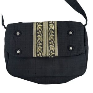 Silk Crossbody Bag Floral Accent Small Purse Shoulder Bag‎ Black B Gold B72Q